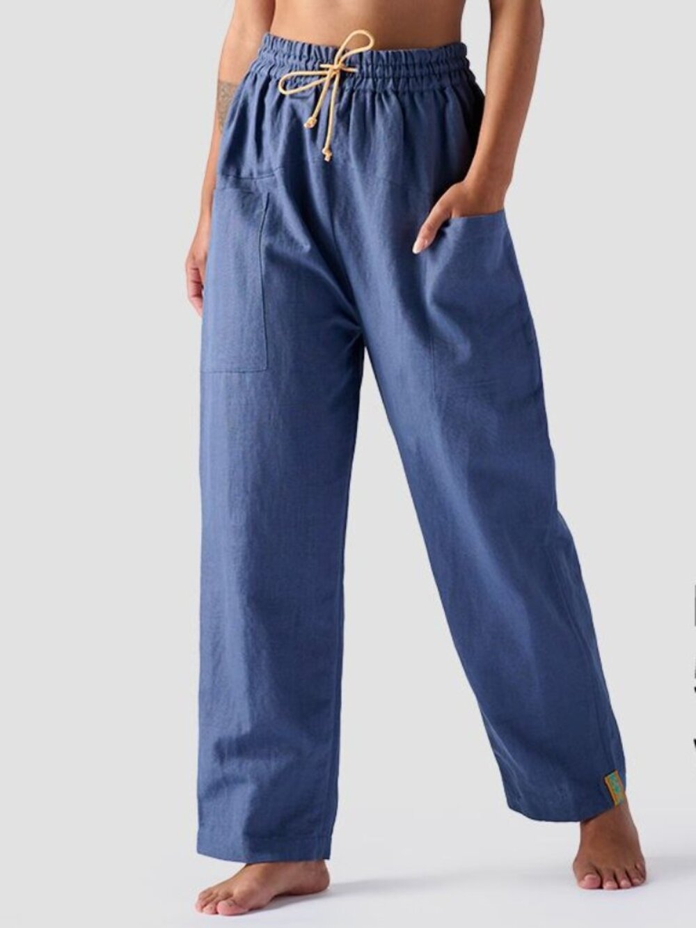Backcountry Blue Textured Linen Cotton Blend Drawstring Pants M Medium